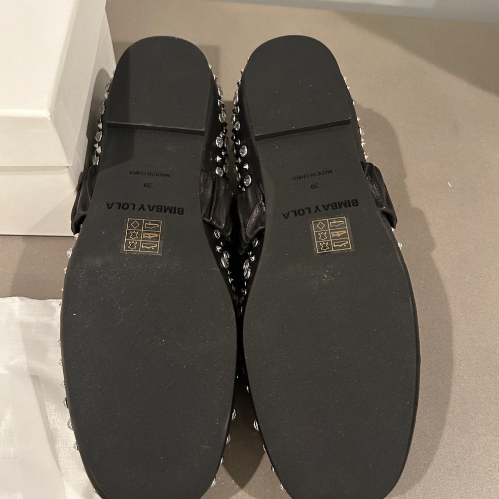 NWT BIMBA y Lola STUDDED BLACK LEATHER BALLERINA Ballet Flats size 39 - Picture 11 of 12